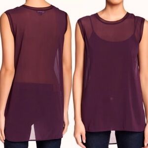 NWT  Vince Burgundy Sheer Sleeveless Chiffon Split Hem Tunic Size Small
